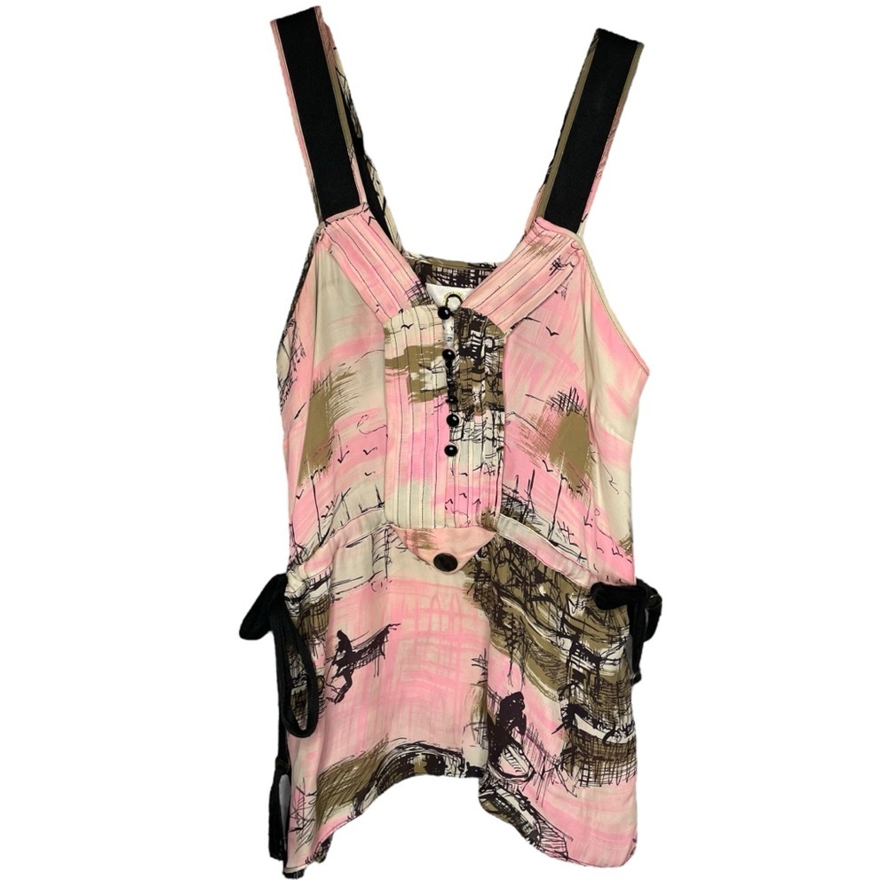 Mayle silk blouse pink fisherman boat pattern women’s size 2 tie waist tank top